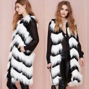 Glamorous Black and White Long Faux Fur Vest